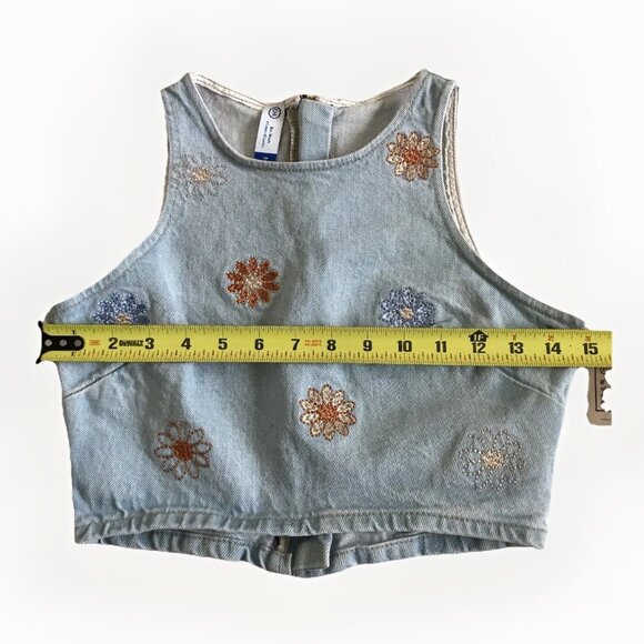 C&A Moda Denim Floral Embroidered Sleeveless Cropped Top Size Small - Picture 5 of 6